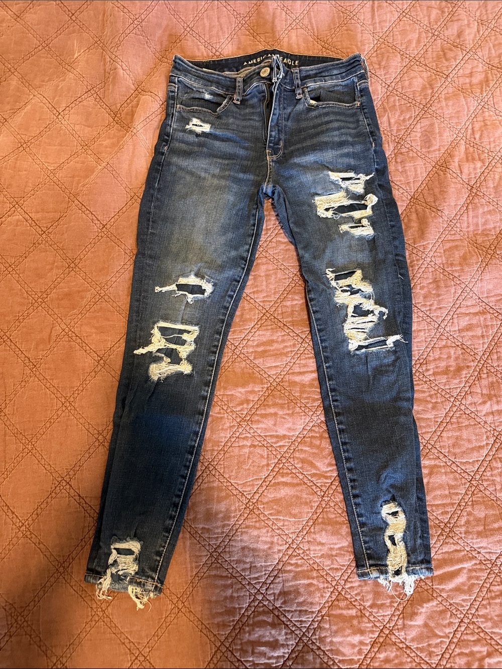 American Eagle Outfitters Distressed Skinny Jeans - Dark Blue